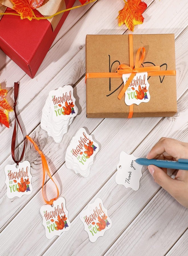 Sabary 100 Pieces Thanksgiving Tags Fall Gift Tags Bulk Autumn Tags Pumpkin Tags Gift Thank You Tags for Favors So Thankful for You Tags with Rope Thanksgiving Hanging Labels for Party Favor Thanksgiving Day - Image 4